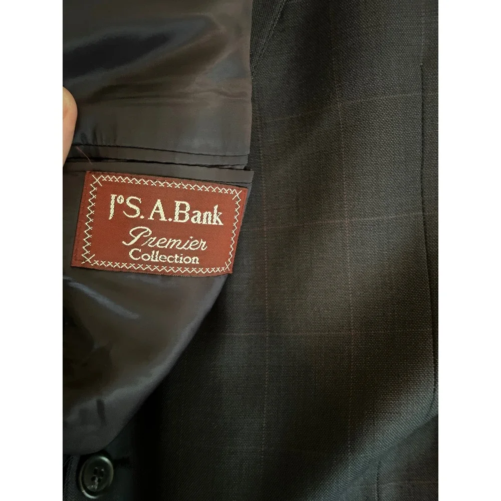 Jos A Bank Mens Blazer Jacket 48R Black Window Plaid Two Button Formal Suit Coat